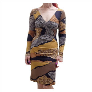 ETRO Long Sleeve Printed Twisted Front Lined Dress FLAWED